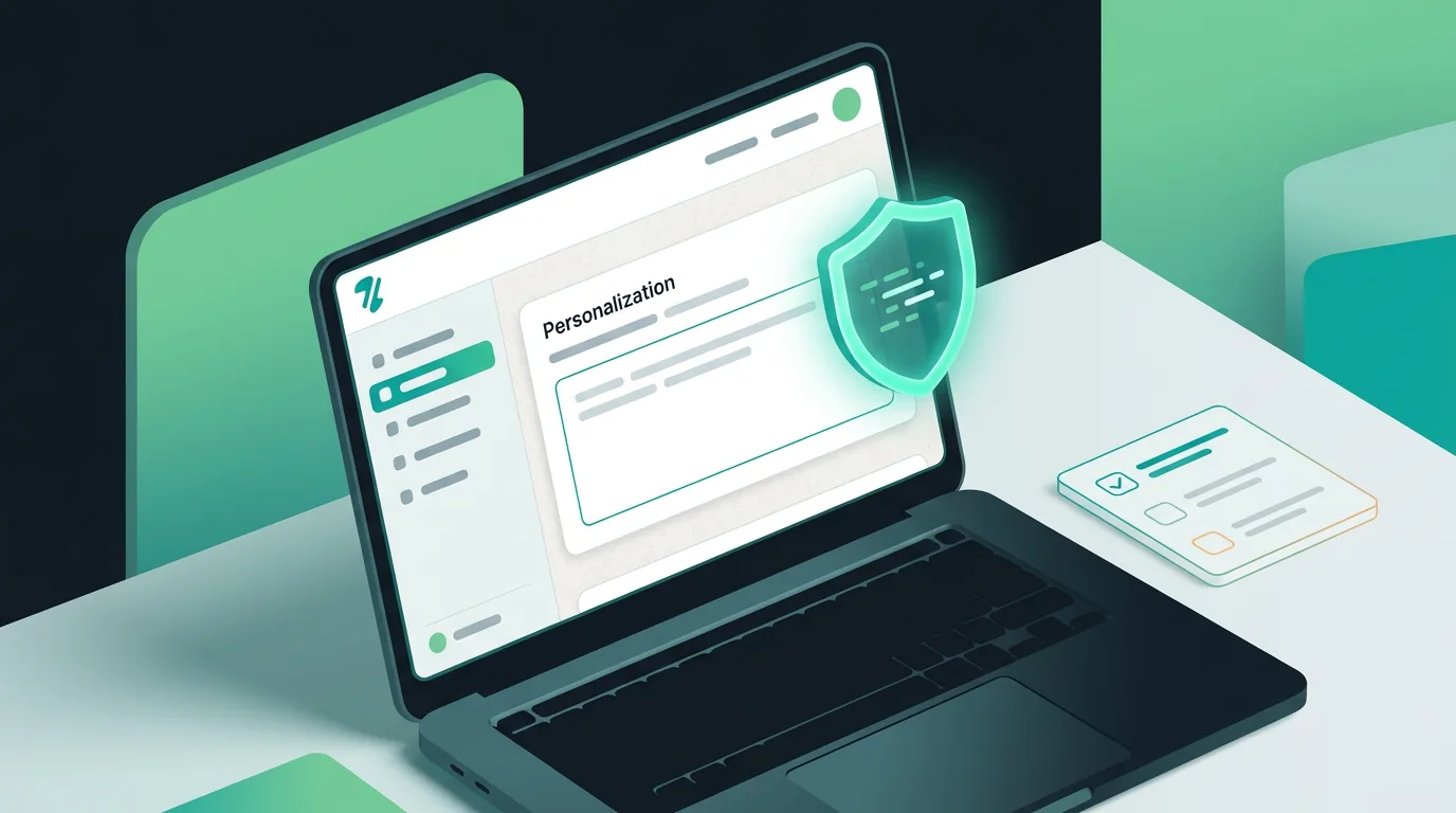 A laptop screen showing an Etsy personalization text box being scanned by a digital security shield