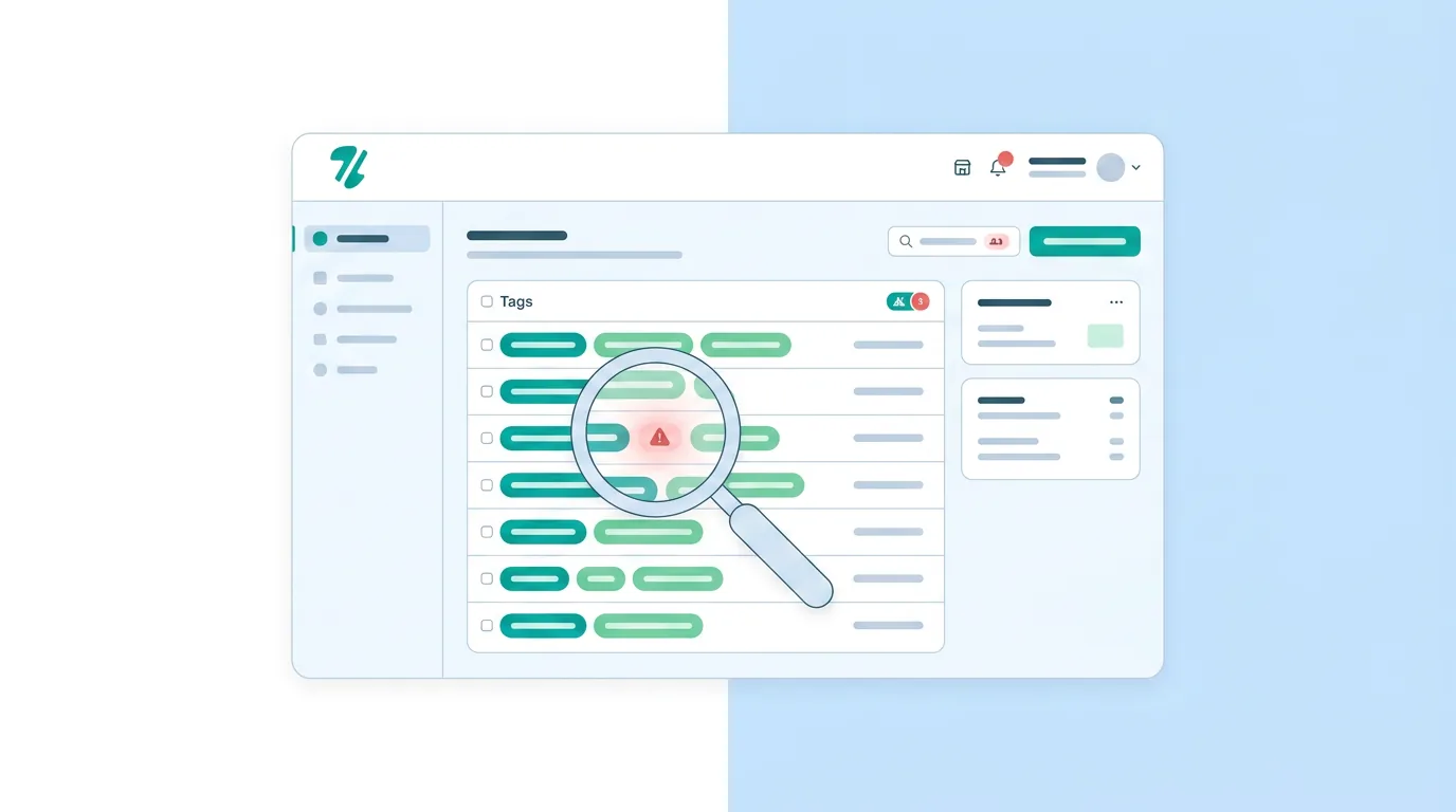 A digital interface scanning product tags for hidden trademark risks.