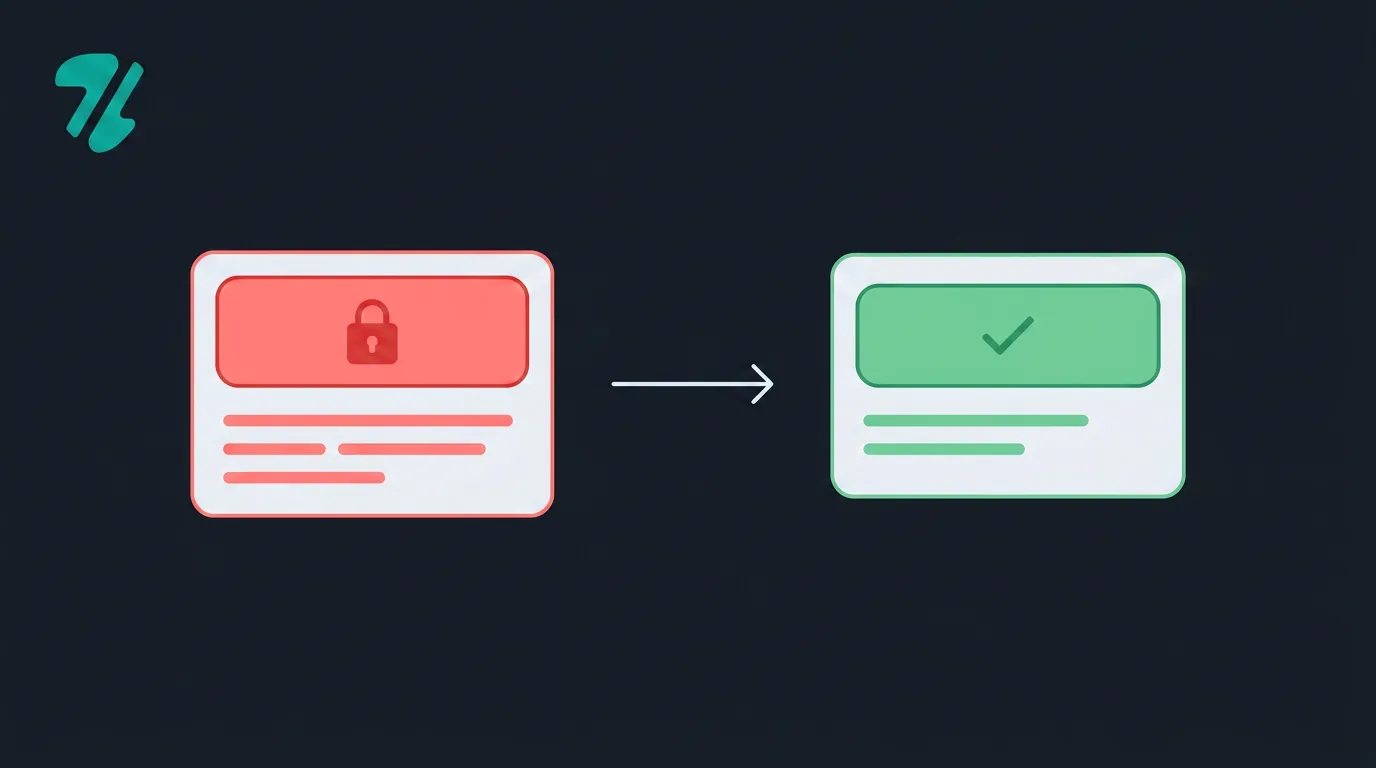 Two floating tags showing a red lock icon for a trademarked word and a green checkmark for a safe generic word.