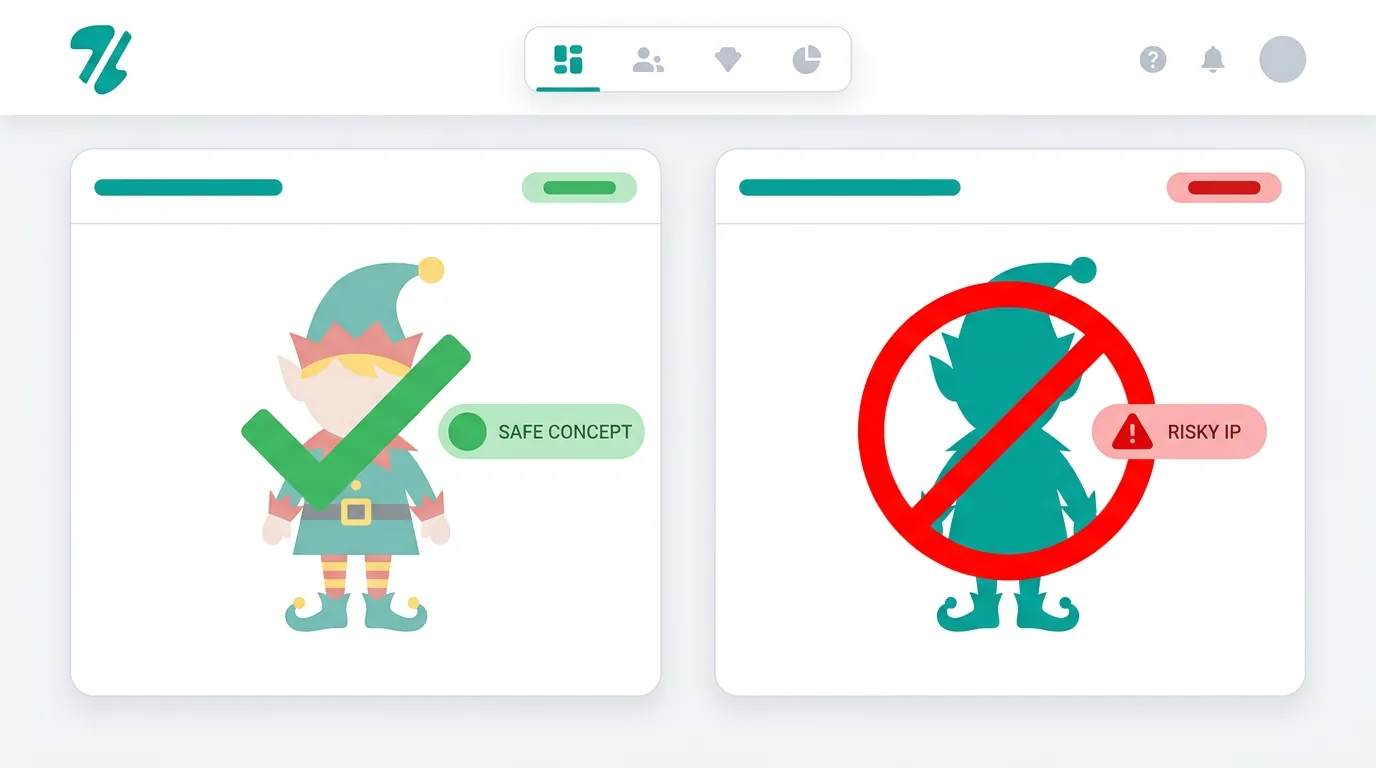 Comparison of a safe generic elf and a trademarked holiday elf