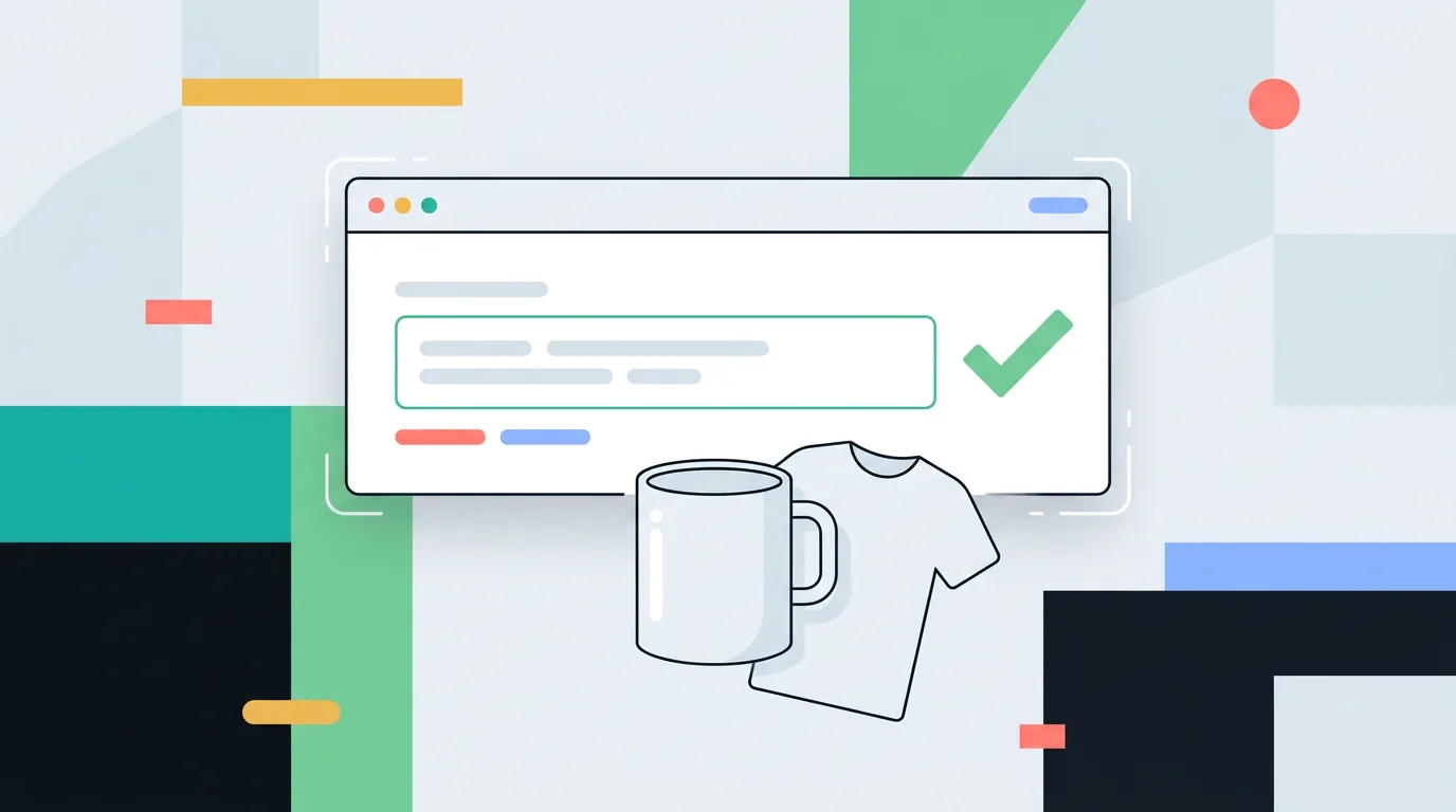 A stylized digital interface showing a listing title field with a green approval checkmark.
