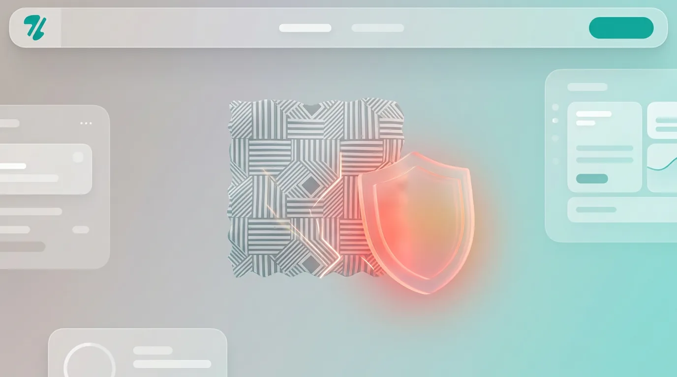 A 3D rendering of a generic fabric swatch next to a warning shield, representing Etsy pattern trademark strikes.