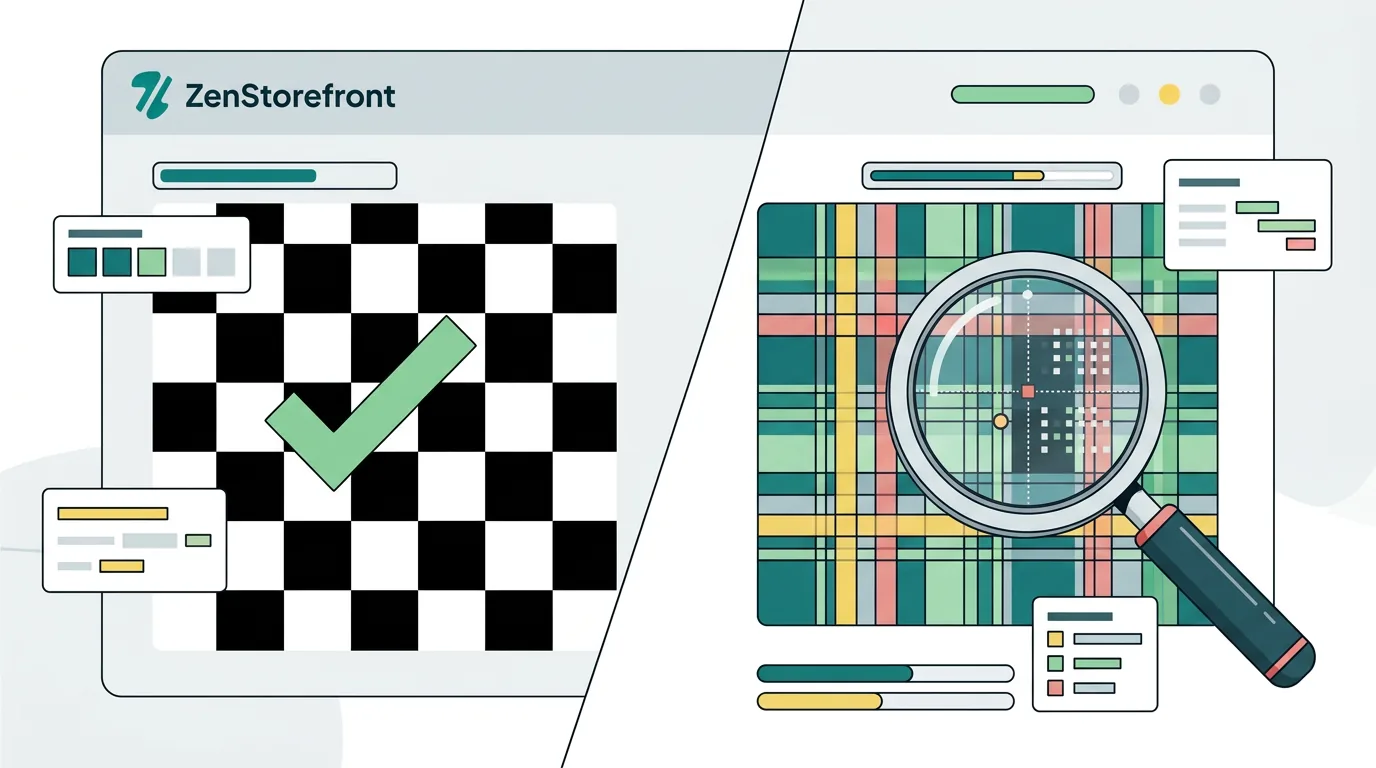 A split-screen graphic showing a safe generic checkerboard versus a high-risk designer pattern being scanned by a...