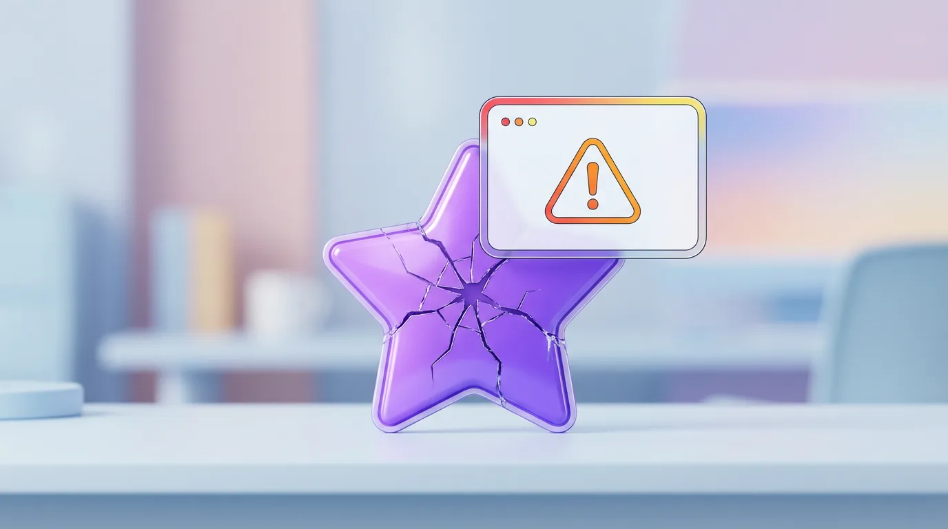 A purple Star Seller badge with a digital warning notification overlay on a clean desk