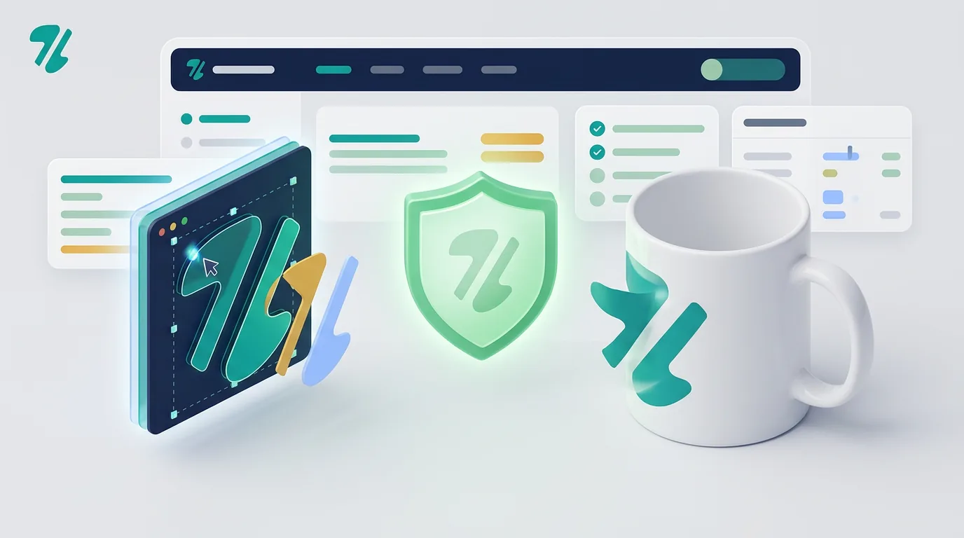 A digital SVG file transforming into a physical product with a glowing verification shield