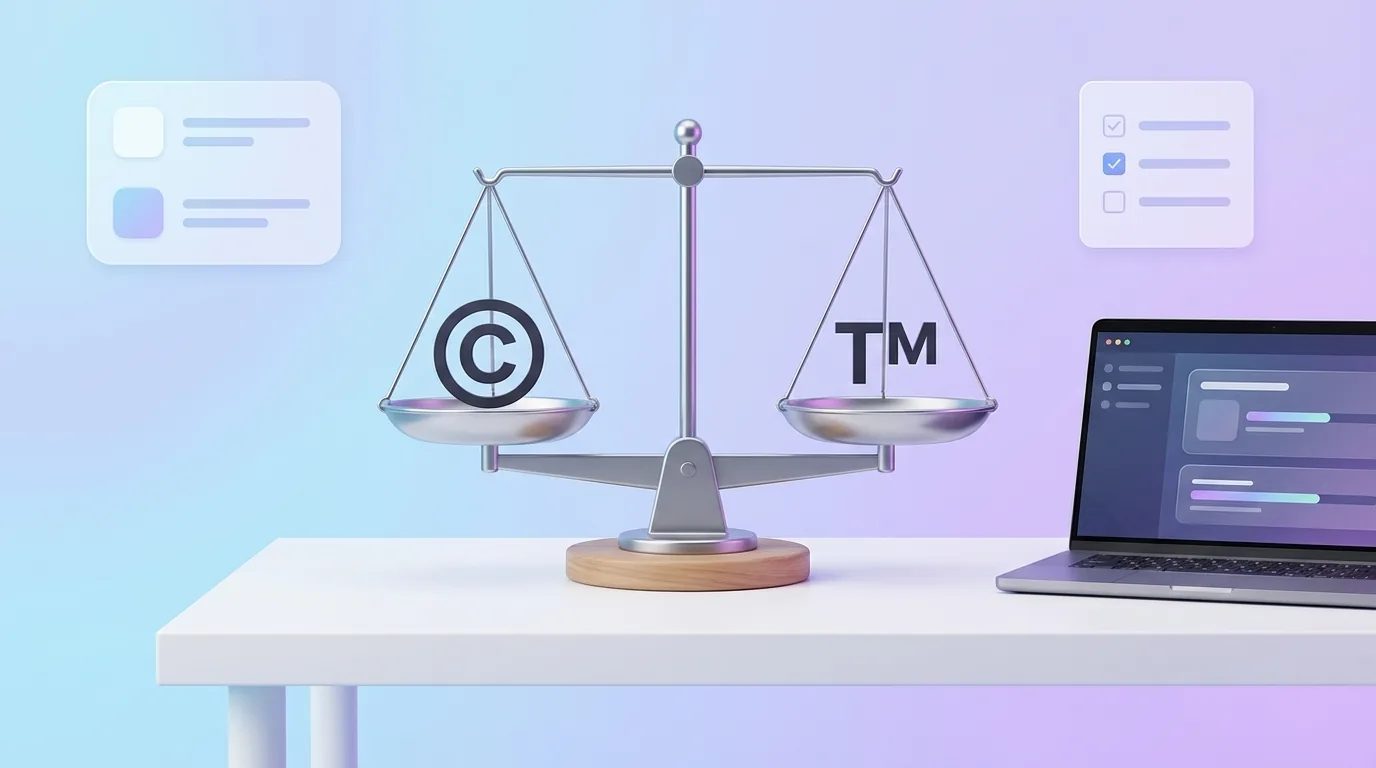 A balanced scale showing a copyright symbol and a trademark symbol representing Etsy IP rules
