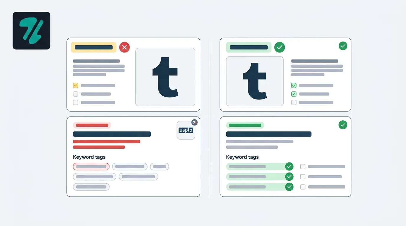 A comparison showing a risky tumbler listing title versus a safe generic title